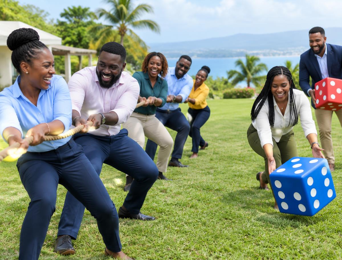 A corporate team enjoying a UncrateFun challenge